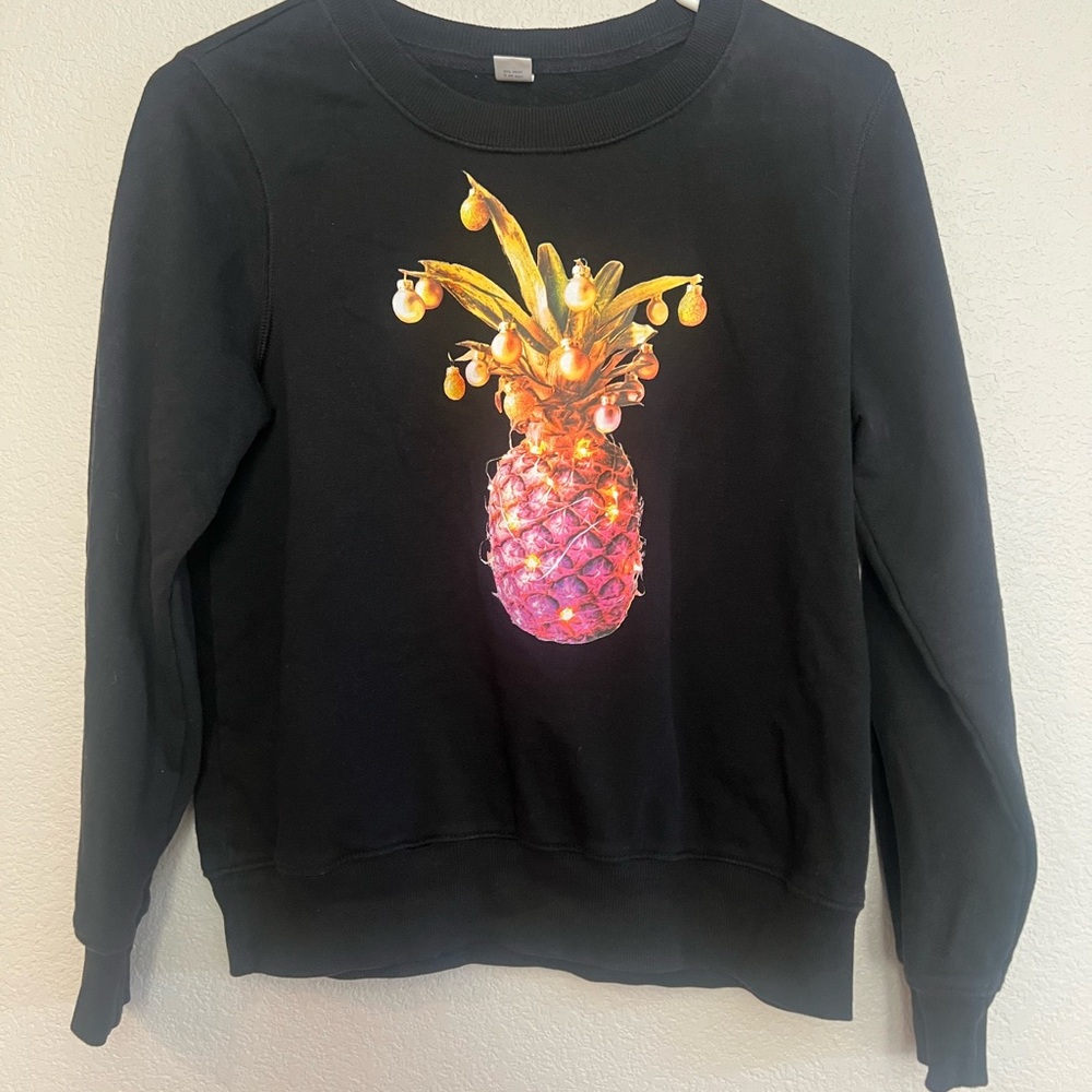 Old Navy Black Sweater with Vibrant Pineapple Design